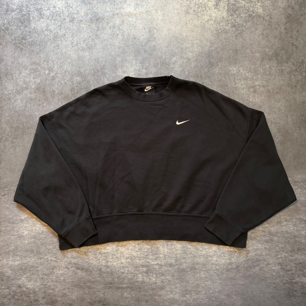 Nike Phoenix Fleece Oversized Cropped Crewneck Sweatshirt Black Women\'s Size L